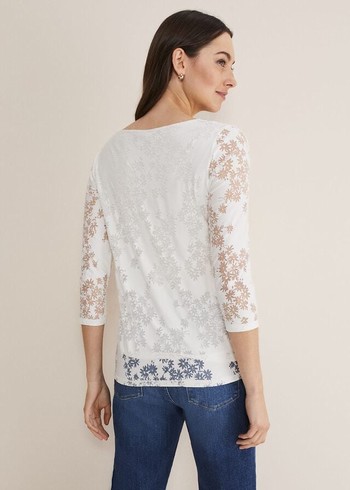 Phase Eight Mariella Floral Burnout T Shirts White Australia | MO7960125